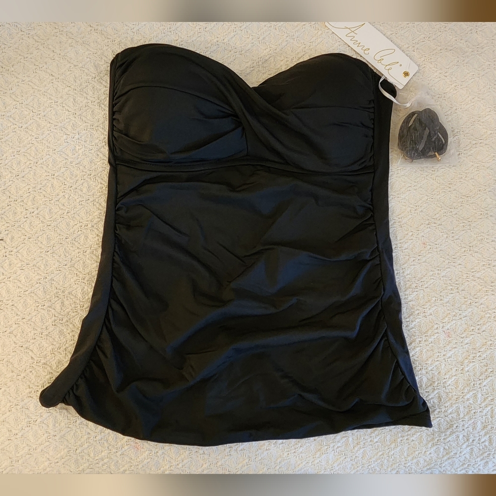 New Anne Cole Twist Front Shirred Bandeukini/Tankini Swim Top
